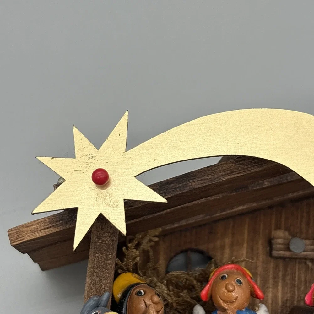 Vintage Nativity Set In Manger 3D Diorama Wood Hand Crafted by Franciscan Monks‎